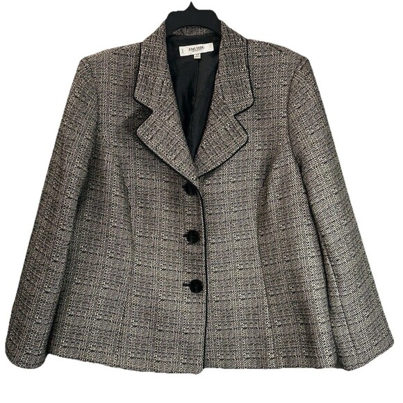 Jones Studio Jacket 16W Women’s Black Trim Check Lined Timeless Career Blazer - Picture 1 of 16